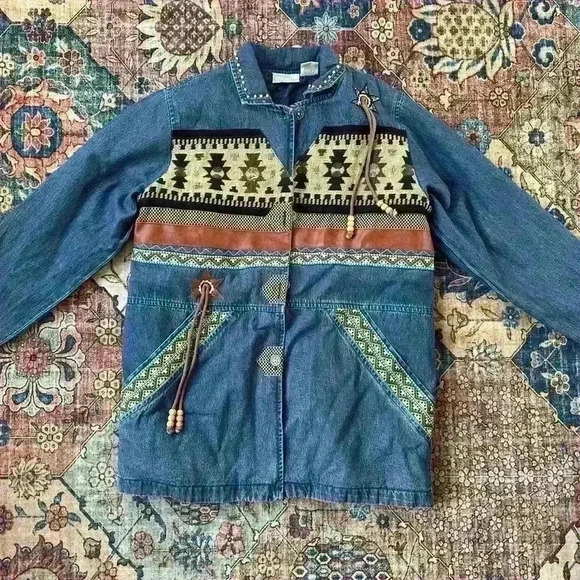 Blair Jackets & Blazers - Vintage 220 Hickory Denim Jacket with Unique Decorative Patterns